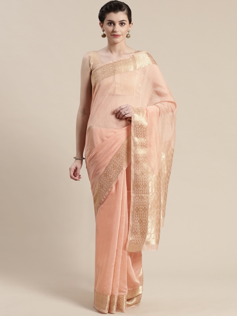 

Saree mall Peach-Coloured & Golden Solid Maheshwari Saree