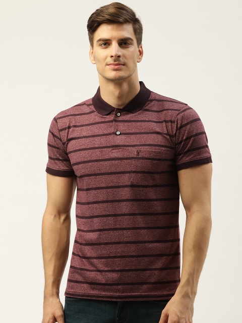 

PORTBLAIR Men Burgundy & Coffee Brown Striped Polo Collar T-shirt