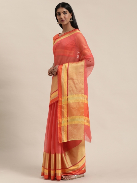 

Mitera Pink Solid Cotton Blend Handloom Saree