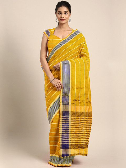 

KALINI Mustard Yellow & Golden Striped Chanderi Saree