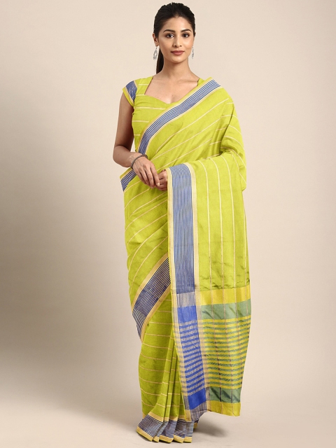 

KALINI Green & Golden Striped Chanderi Saree