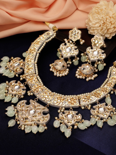 

Rubans 22K Gold-Plated & Off-White Enamelled Kundan with Gemstone Studded Jewellery Set