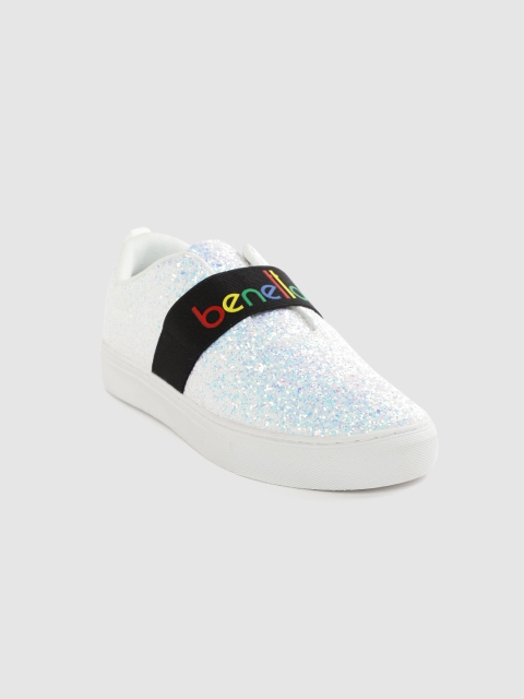 

United Colors of Benetton Girls Blue & White Glitter Slip-On Sneakers