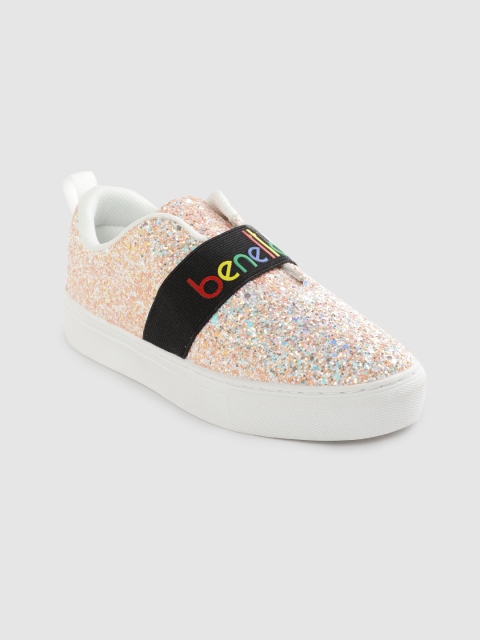 

United Colors of Benetton Girls Peach-Coloured Sparkle Embellished Flatform Sneakers