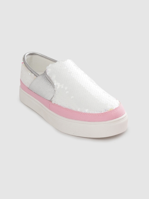 

United Colors of Benetton Girls White & Pink Iridescent Flip Sequinned Flatforms