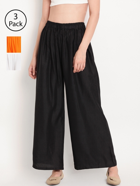 

TAG 7 Women Pack of 3 Solid Wide Leg Palazzos, Black