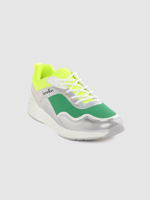 

United Colors of Benetton Kids Silver-Toned & Green Colourblocked Chunky Dad Sneakers