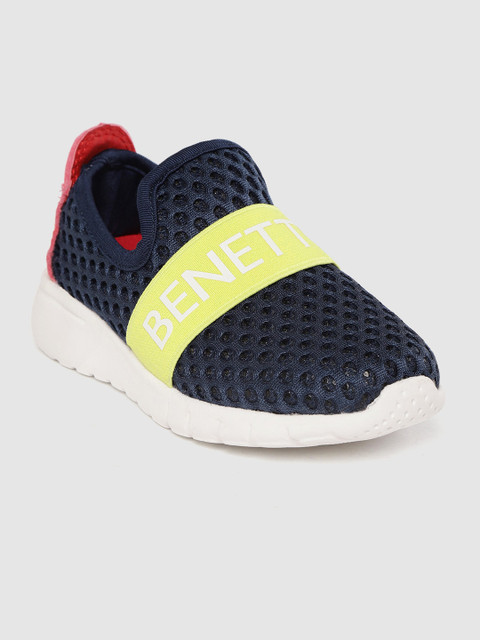 

United Colors of Benetton Kids Blue & Yellow Colourblocked Woven Design Slip-On Sneakers, Navy blue