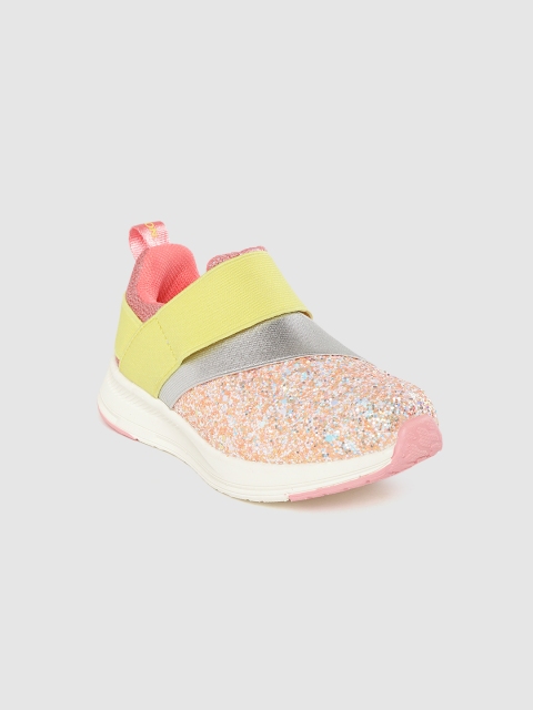 

United Colors of Benetton Girls Pink & Lime Green Shimmer Slip-On Sneakers