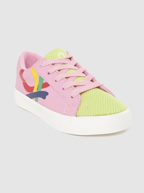 

United Colors of Benetton Kids Pink & Green Colourblocked Woven Design Sneakers