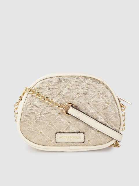 

Accessorize Gold-Toned & Off-White Reptile Print Quilted Sling Bag