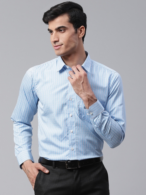 

DENNISON Men Blue & White Smart Slim Fit Checked Formal Shirt