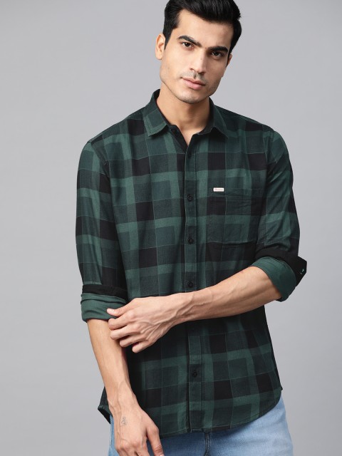 

DENNISON Men Black & Green Comfort Slim Fit Checked Casual Shirt