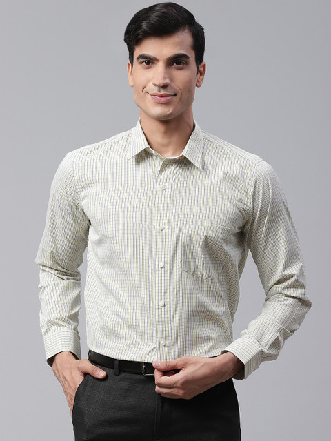 

DENNISON Men White & Green Smart Slim Fit Checked Formal Shirt