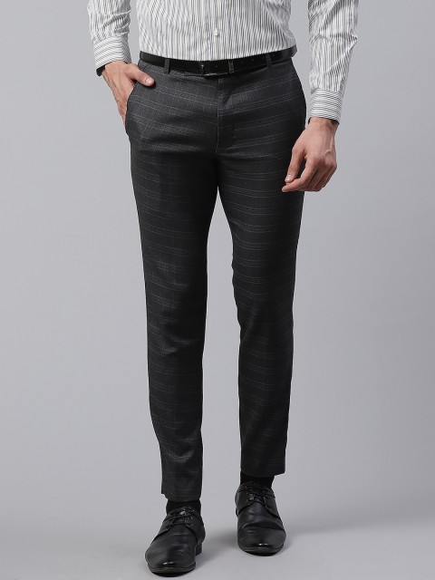 

DENNISON Men Charcoal Grey Smart Tapered Fit Checked Formal Trousers