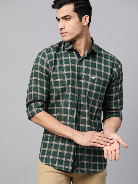 

DENNISON Men Green & Beige Comfort Slim Fit Checked Casual Shirt