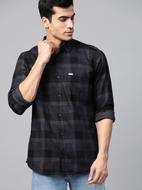 

DENNISON Men Black & Charcoal Grey Comfort Slim Fit Checked Casual Shirt