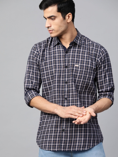 

DENNISON Men Navy Blue & White Smart Slim Fit Tartan Checked Casual Shirt