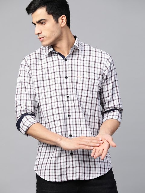 

DENNISON Men White & Navy Blue Smart Slim Fit Tartan Checked Casual Shirt