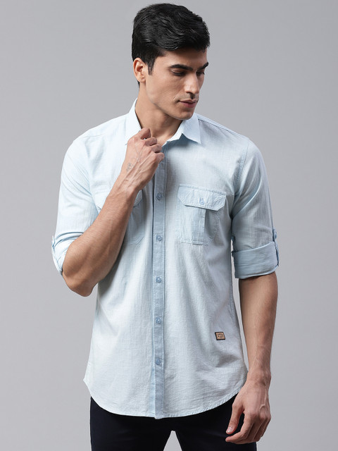 

DENNISON Men Turquoise Blue Slim Fit Solid Casual Shirt