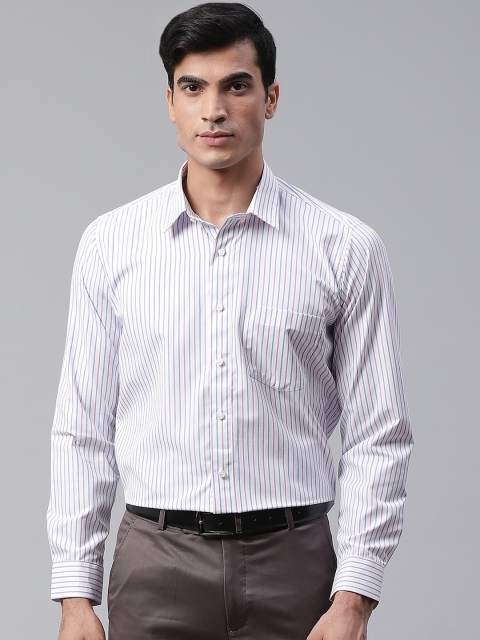 

DENNISON Men White & Purple Smart Slim Fit Striped Formal Shirt