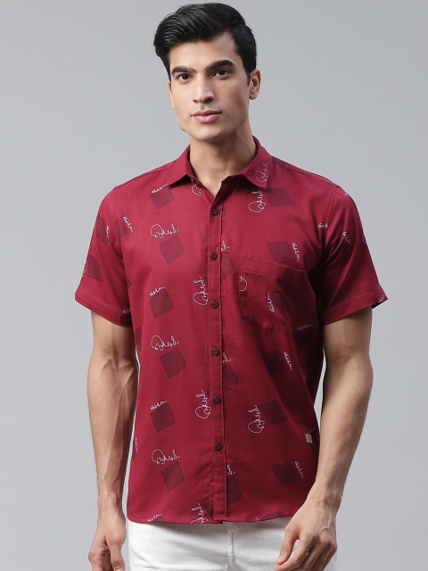 

DENNISON Men Maroon & Black Comfort Slim Fit Geometric Printed Casual Shirt