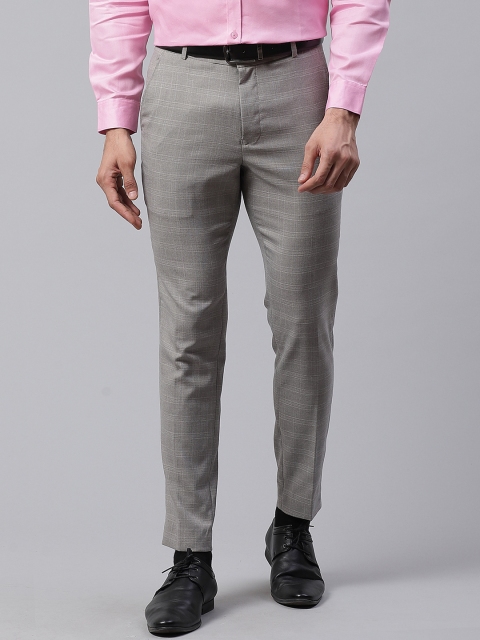 

DENNISON Men Grey Smart Tapered Fit Checked Formal Trousers