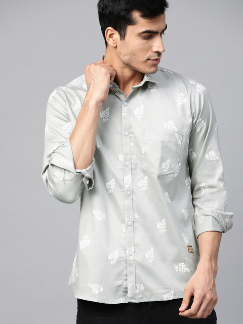 

DENNISON Men Grey & White Comfort Slim Fit Floral Print Casual Shirt