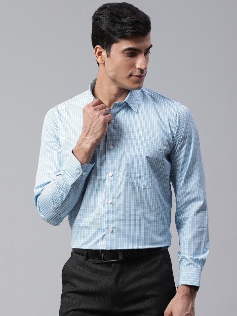 

DENNISON Men White & Sea Green Smart Slim Fit Checked Formal Shirt