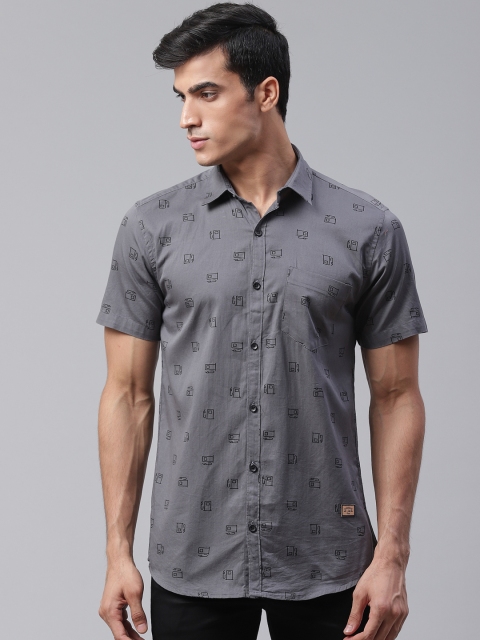 

DENNISON Men Charcoal Grey Comfort Slim Fit Conversational Print Casual Shirt