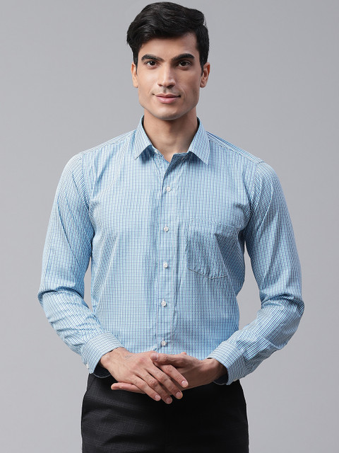 

DENNISON Men White & Blue Smart Slim Fit Checked Formal Shirt