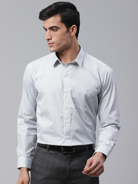 

DENNISON Men White & Yellow Smart Slim Fit Checked Formal Shirt