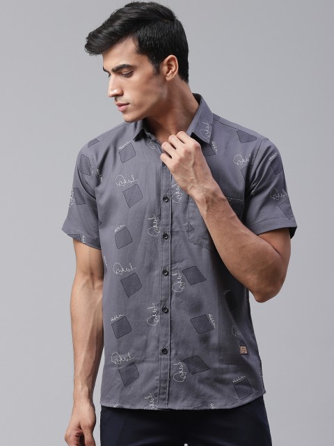 

DENNISON Men Grey & Black Comfort Slim Fit Geometric Print Casual Shirt