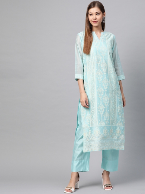 

Varanga Women Blue & White Printed Kurta with Trousers