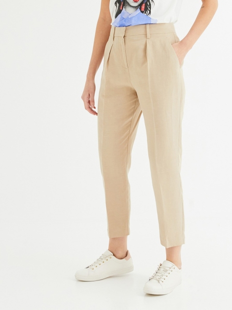 

promod Women Beige Regular Fit Solid Regular Trousers