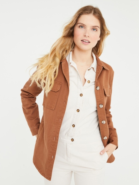 

promod Women Brown Solid Tailored Jacket