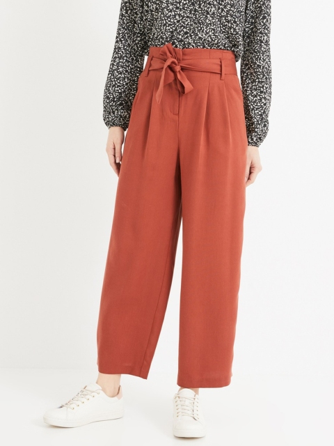 

promod Women Rust Brown Straight Fit Solid Parallel Trousers