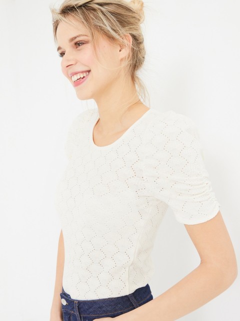 

promod Women White Self Design Top