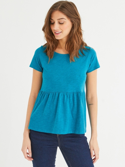 

promod Women Teal Blue Solid A-Line Top