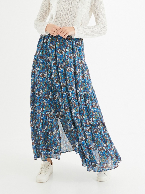 

promod Women Blue & Red Printed Tiered Maxi Skirt