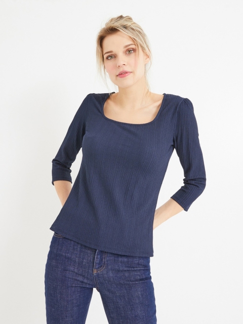 

promod Women Navy Blue Self Design Top