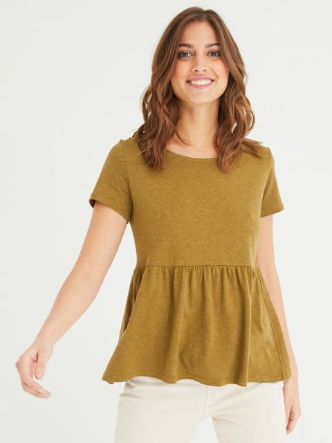

promod Women Olive Green Solid A-Line Top