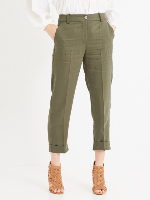 

promod Women Olive Green Regular Fit Solid Formal Trousers