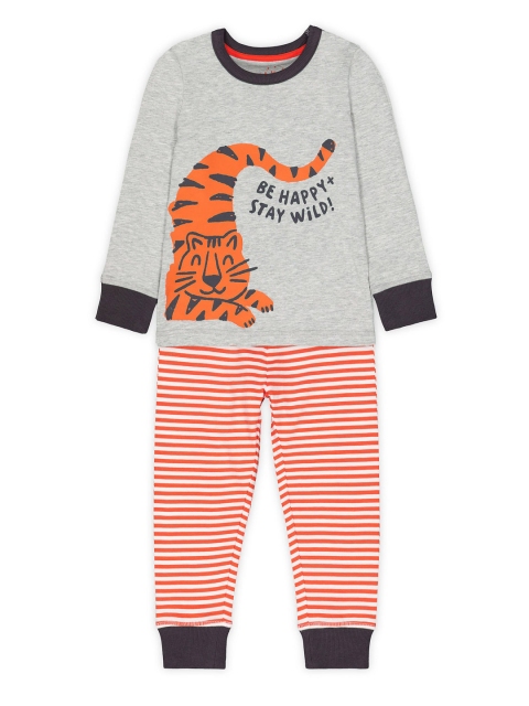 

mothercare Boys Grey & Orange Printed Night suit