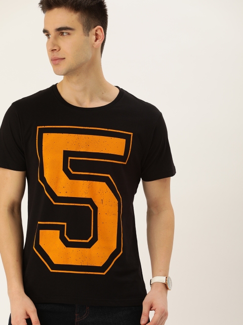 

Moda Rapido Men Black Printed Round Neck Pure Cotton T-shirt