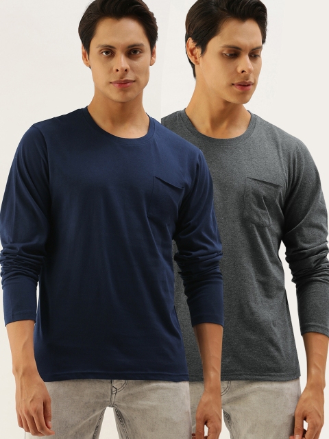 

Moda Rapido Men Pack of 2 Solid Round Neck T-shirt, Navy blue