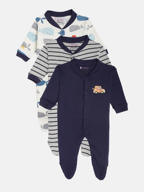 

Bumzee Unisex Kids Pack of 3 Multicoloured Sleepsuits, Navy blue