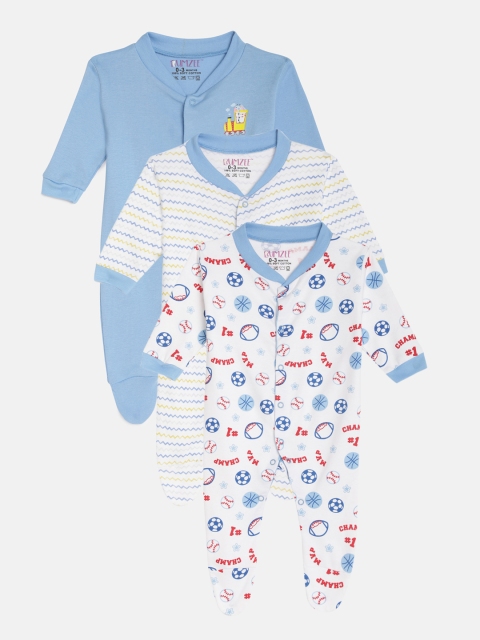 

Bumzee Unisex Kids Pack of 3 Multicoloured Sleepsuits, Blue