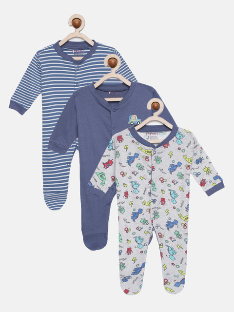 

Bumzee Unisex Kids Pack of 3 Multicoloured Sleepsuits, Navy blue