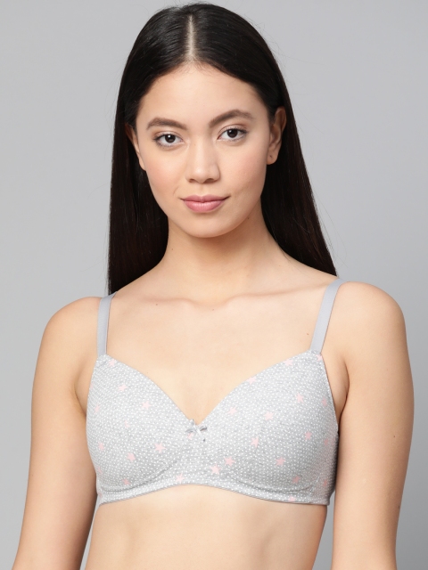 

Marks & Spencer Grey Melange & Pink Printed Non-Wired Lightly Padded T-shirt Bra